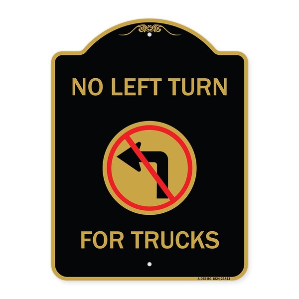 Signmission No Left Turn for Trucks W/ Graphic, Black & Gold Aluminum Sign, 18" x 24", BG-1824-23843 A-DES-BG-1824-23843 - main
